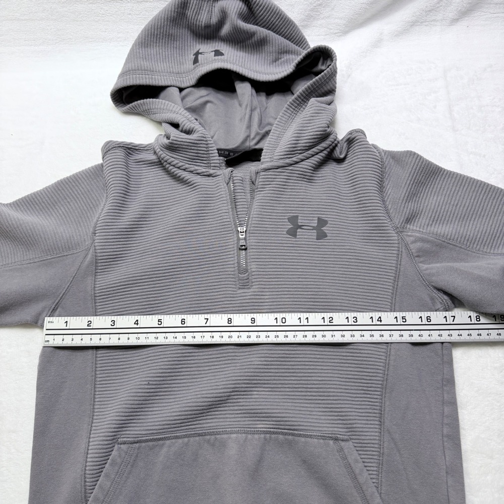 Under Armour Hoodie Quarter Zip Gray Ribbed Texture Kangaroo Pocket Size YLG - Picture 6 of 7